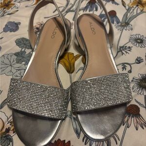 Aldo Silver Rhinestone Slingback Sandals